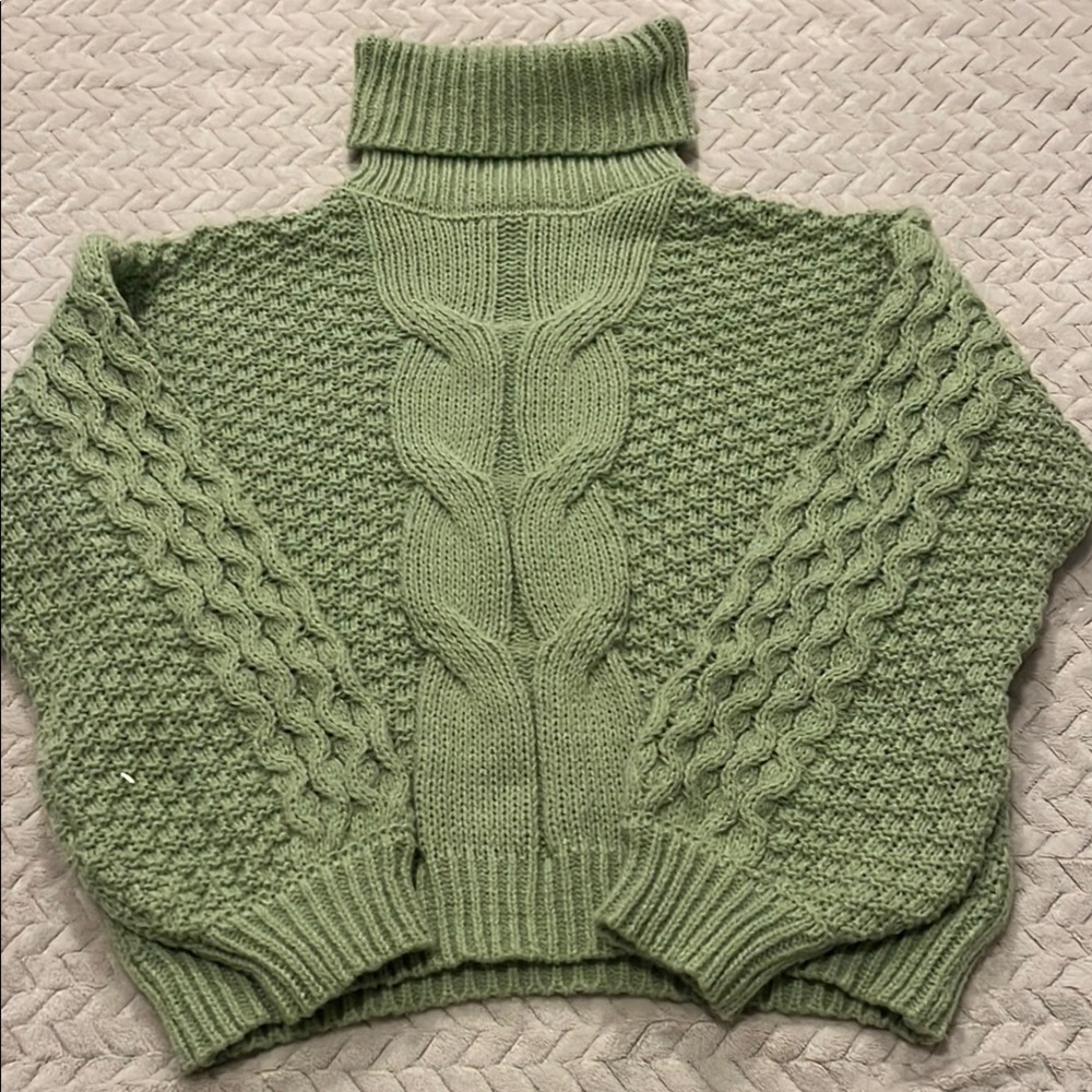 Woven Heart Sage Green Chunky Knit Turtleneck Sweater